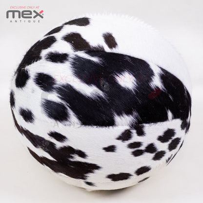 Handcrafted Hair-On Leather Basketball | Vintage Cowhide Collector Ball | Black and White 03