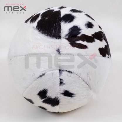 Handcrafted Hair-On Leather Basketball | Vintage Cowhide Collector Ball | Black and White 04