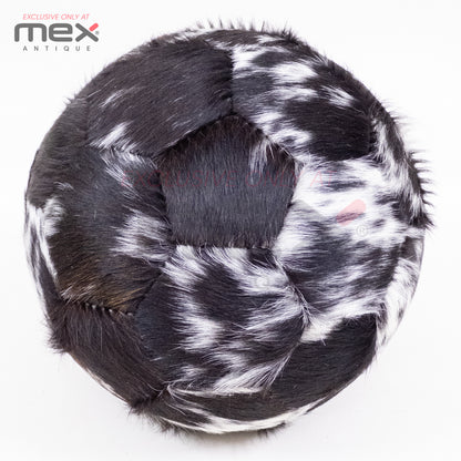 Handcrafted Hair-On Leather Soccer Ball | Vintage Cowhide Football | Black
